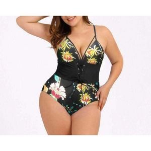 Women's Bikini Print Bouquet Waist Plus Size Swimsuit